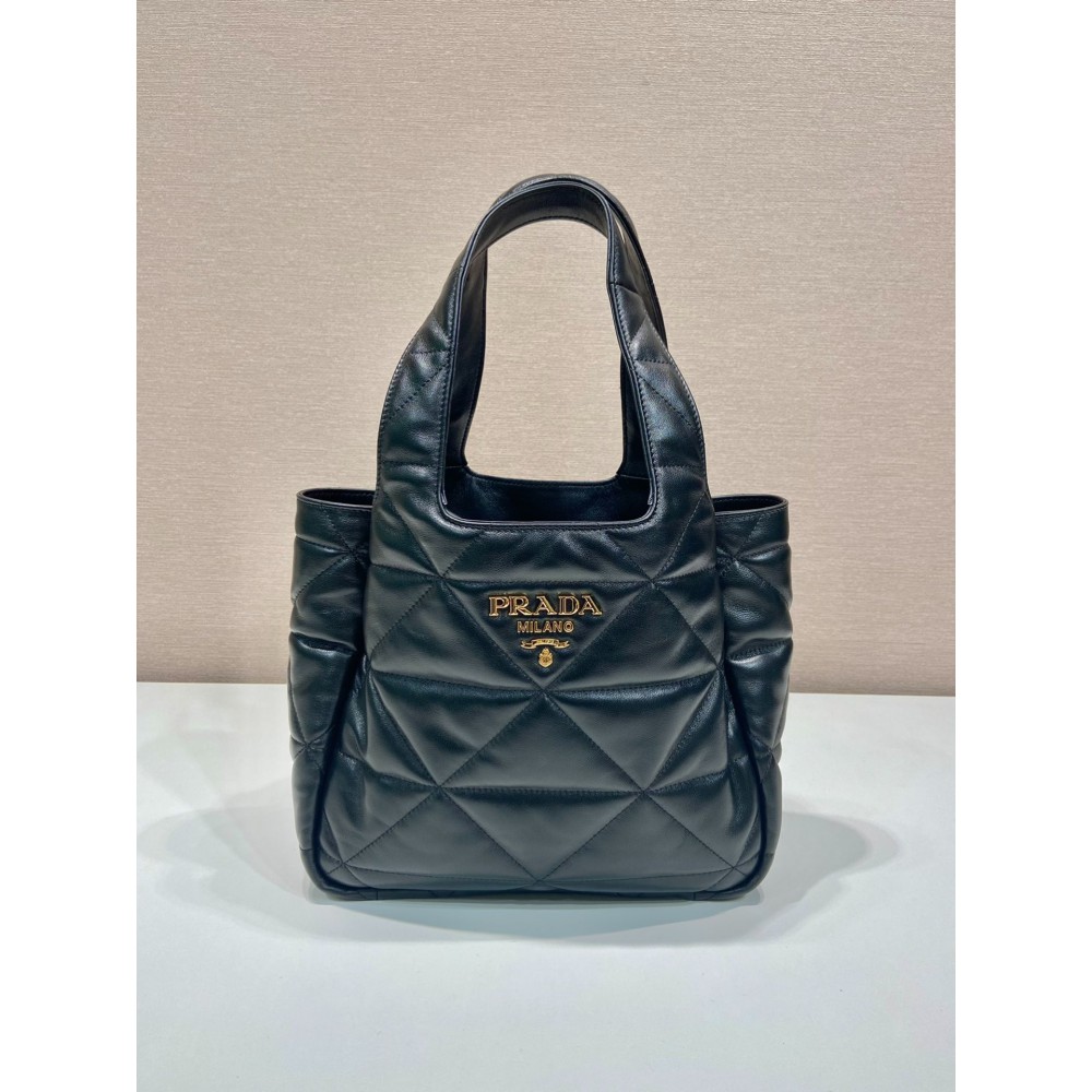 Prada Nappa Tote Bag Stitching Black 25x21.5x14cm Bags