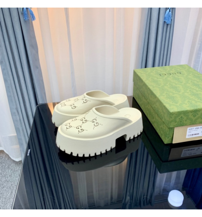 Gucci rubber clogs high heel white