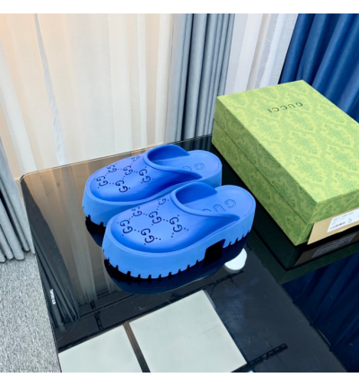 Gucci rubber clogs high heel blue