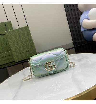 Gucci marmont super mini light green iridescent 16.5x10cm