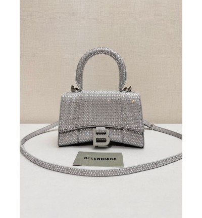 Balenciaga hourglass 19x13x18cm crystals silver grey