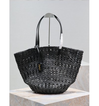 Ysl raffia tote bag black 55×31×28cm