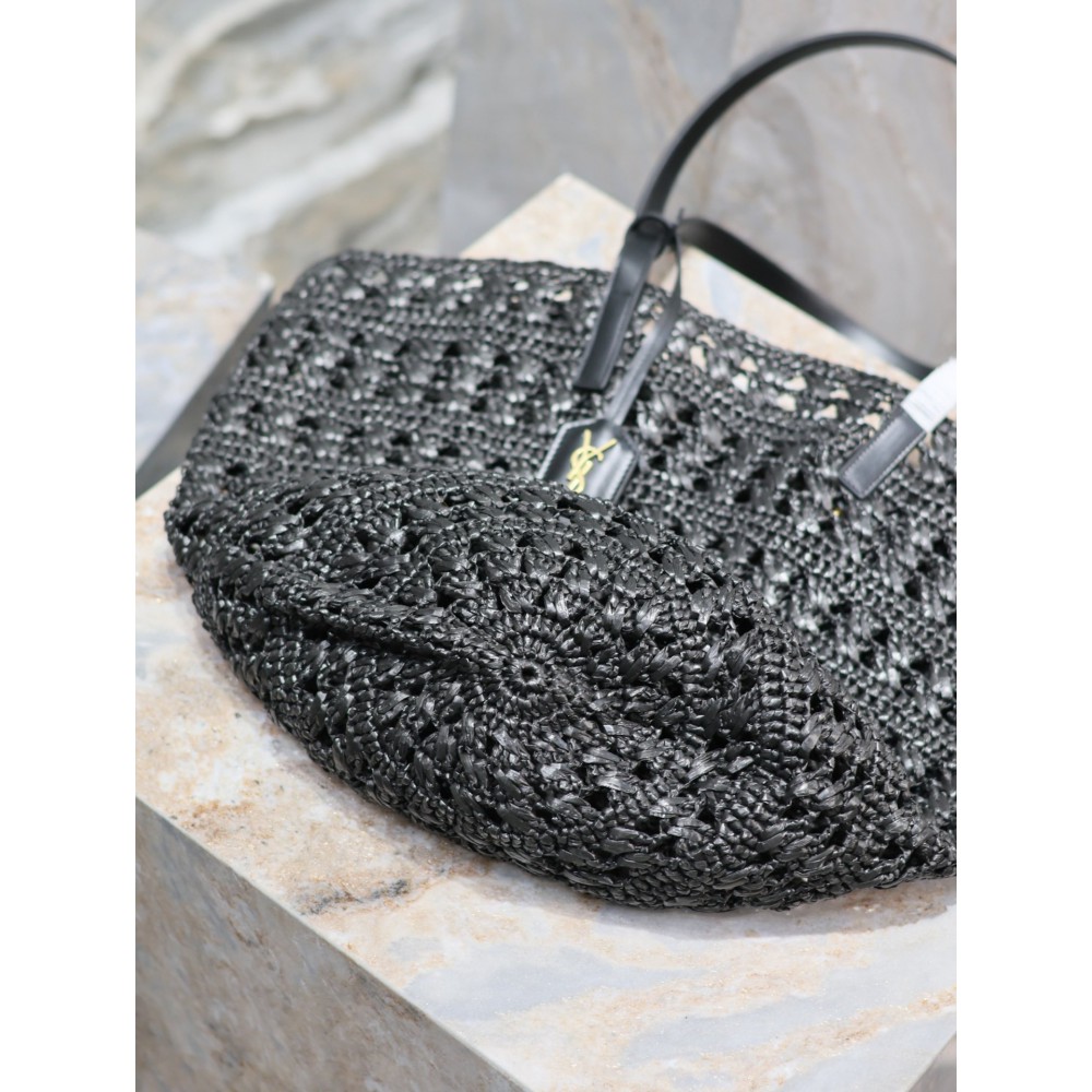 Ysl raffia tote bag black 55×31×28cm Bags