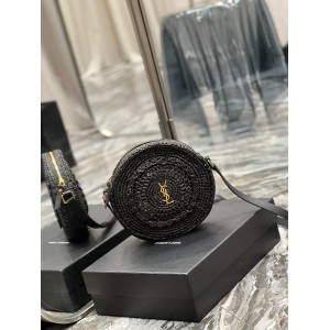YSL 685601 Saint Laurent Sac Round Raffia Bag 21×21×4cm black Bags