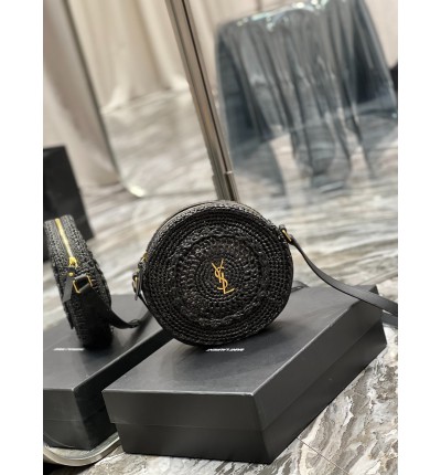 YSL 685601 Saint Laurent Sac Round Raffia Bag 21×21×4cm black
