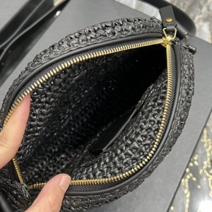 YSL 685601 Saint Laurent Sac Round Raffia Bag 21×21×4cm black Bags