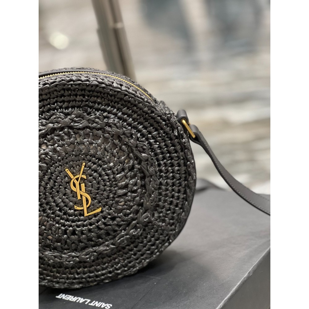 YSL 685601 Saint Laurent Sac Round Raffia Bag 21×21×4cm black Bags
