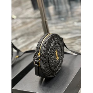 YSL 685601 Saint Laurent Sac Round Raffia Bag 21×21×4cm black Bags