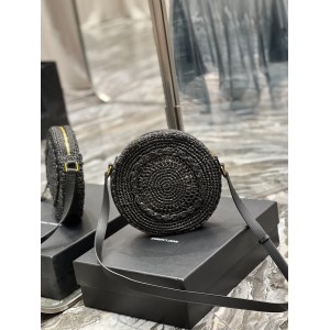 YSL 685601 Saint Laurent Sac Round Raffia Bag 21×21×4cm black Bags