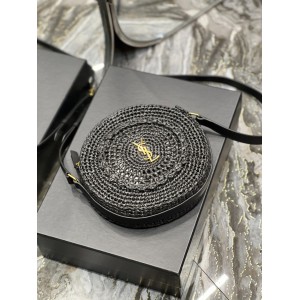 YSL 685601 Saint Laurent Sac Round Raffia Bag 21×21×4cm black Bags