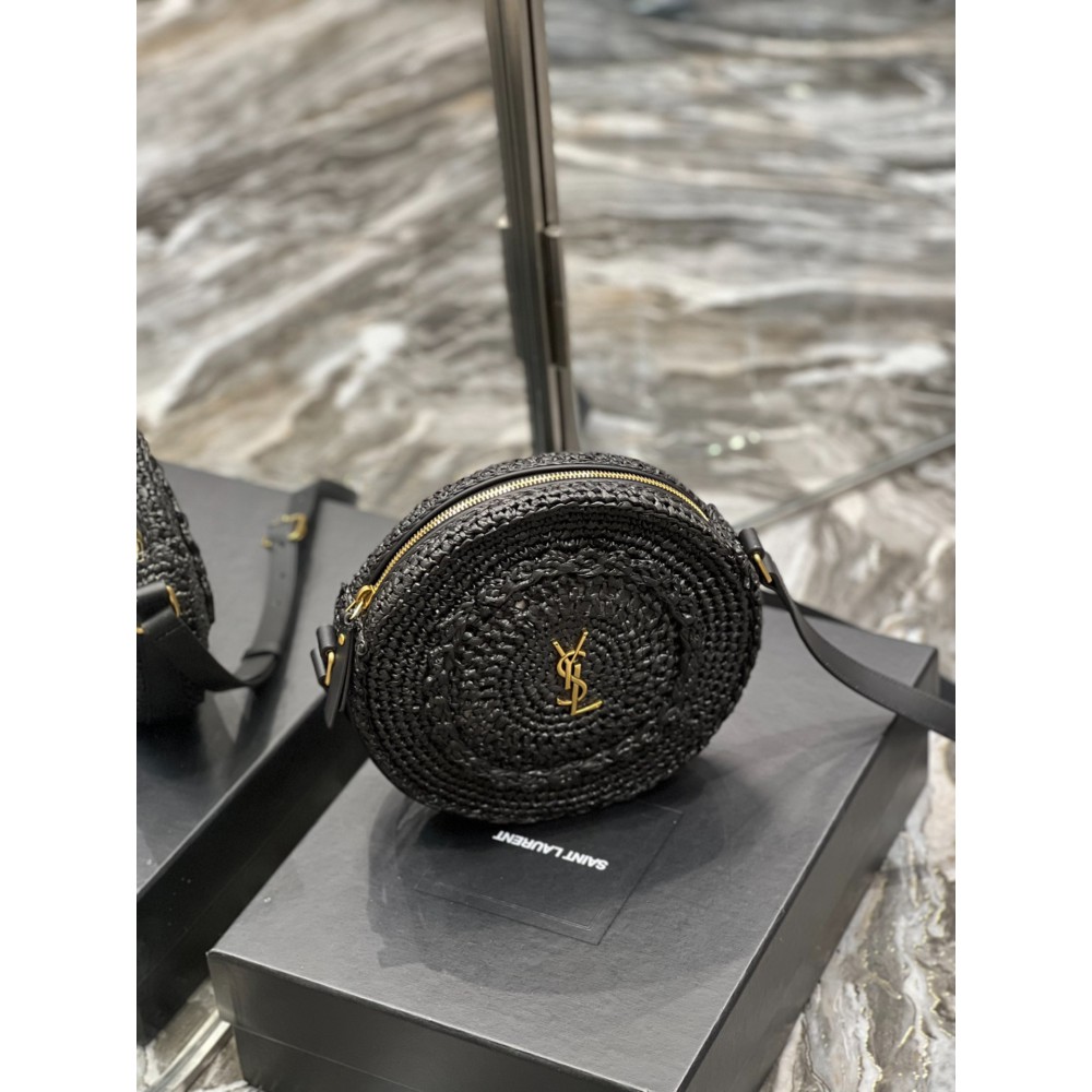 YSL 685601 Saint Laurent Sac Round Raffia Bag 21×21×4cm black Bags