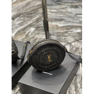 YSL 685601 Saint Laurent Sac Round Raffia Bag 21×21×4cm black Bags