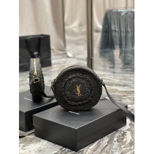 YSL 685601 Saint Laurent Sac Round Raffia Bag 21×21×4cm black Bags