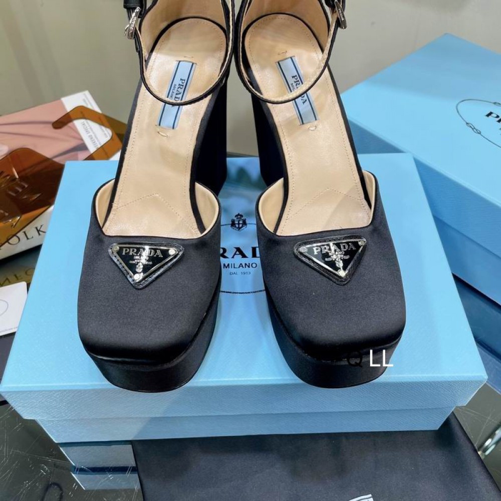 Prada sandals satin high 11cm black 36-42 Shoes