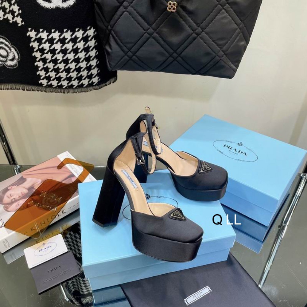 Prada sandals satin high 11cm black 36-42 Shoes