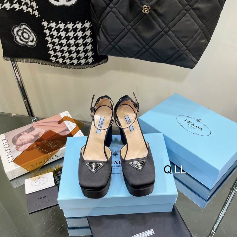 Prada sandals satin high 11cm black 36-42 Shoes