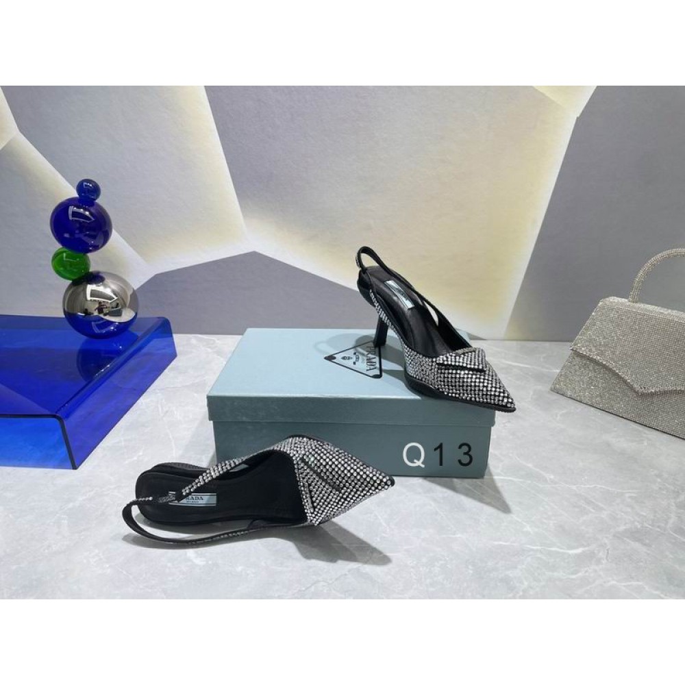 Prada satin slingback 7.5cm crystals 36-41 silver Shoes