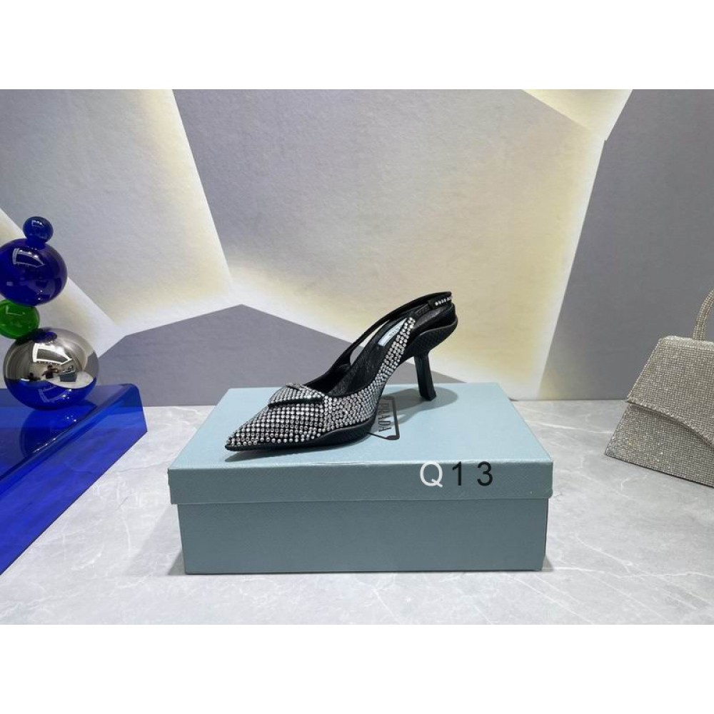Prada satin slingback 7.5cm crystals 36-41 silver Shoes