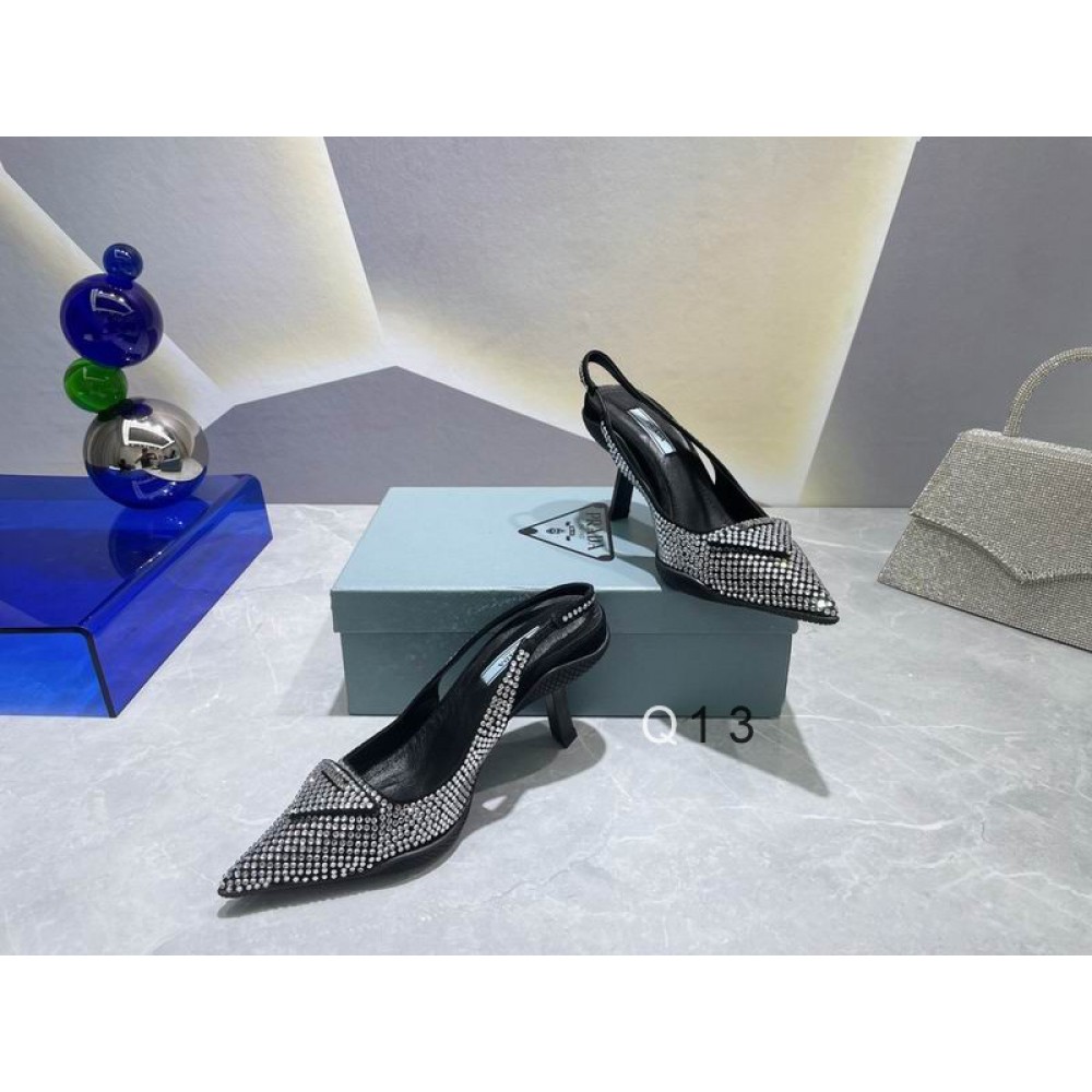 Prada satin slingback 7.5cm crystals 36-41 silver Shoes