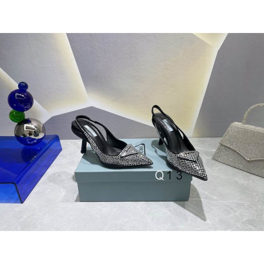 Prada satin slingback 7.5cm crystals 36-41 silver Shoes