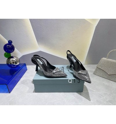 Prada satin slingback 7.5cm crystals 36-41 silver