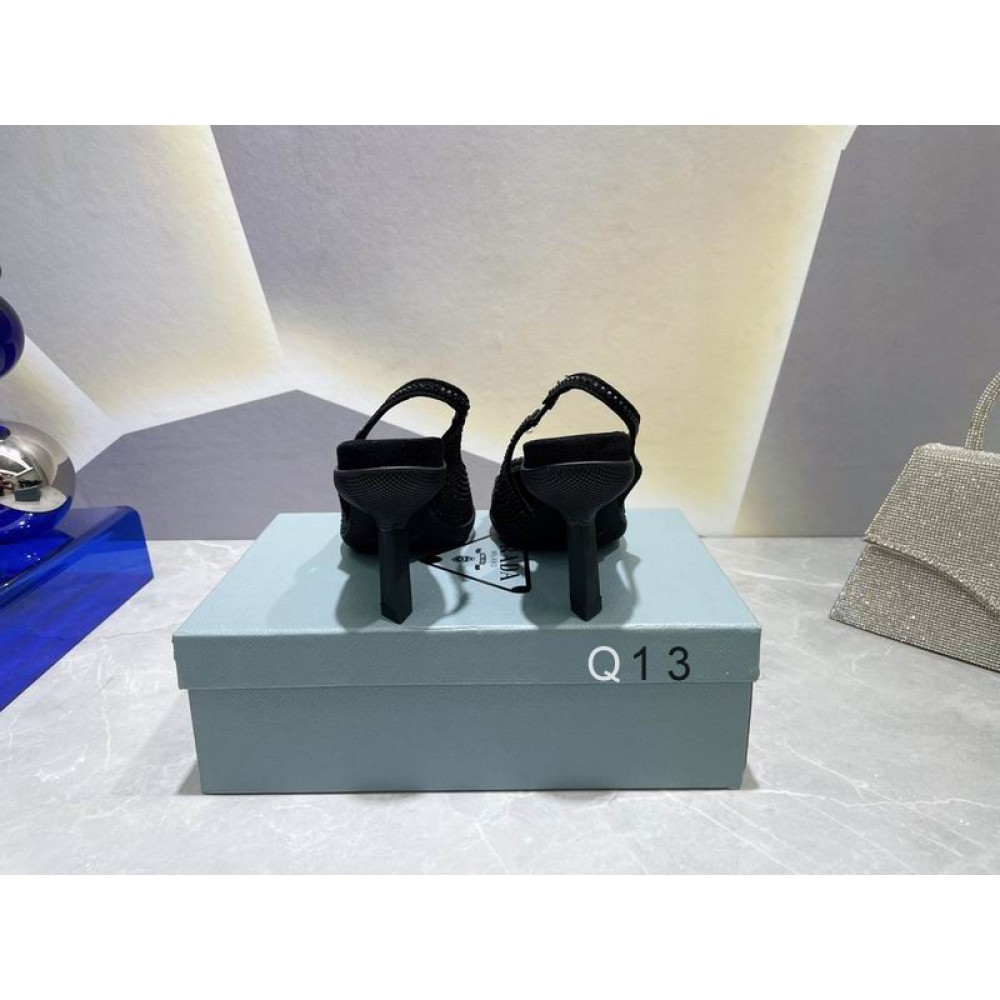 Prada satin slingback 7.5cm crystals 36-41 silver Shoes