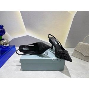 Prada satin slingback 7.5cm crystals 36-41 black Shoes