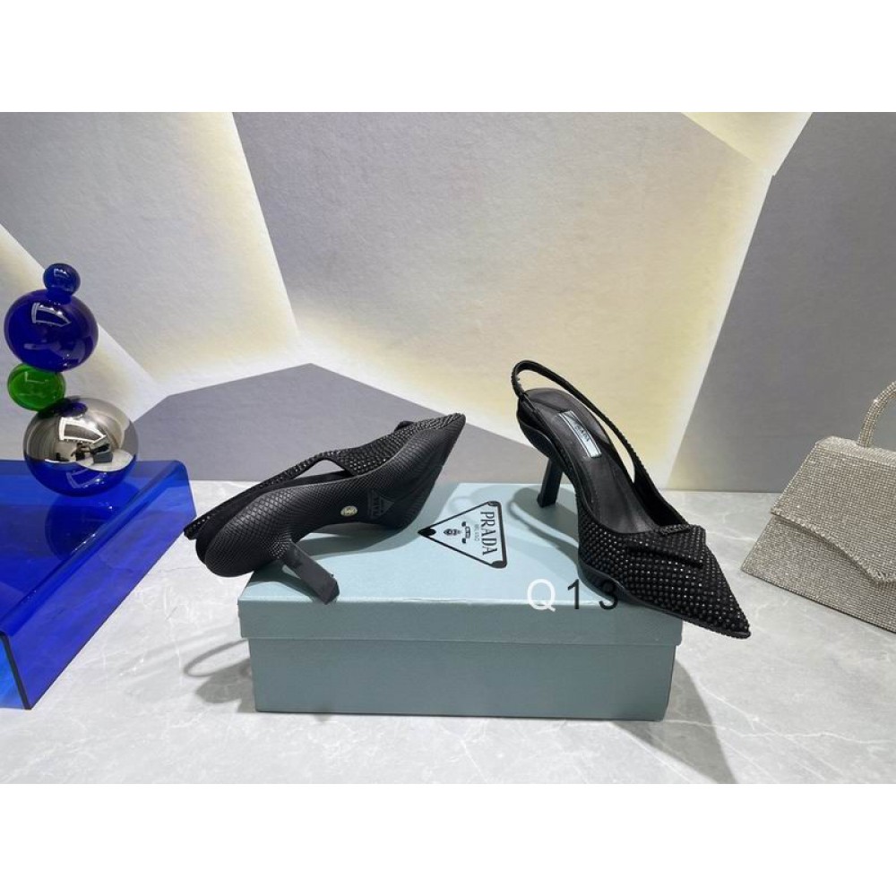 Prada satin slingback 7.5cm crystals 36-41 black Shoes