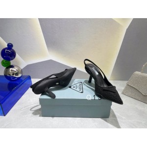 Prada satin slingback 7.5cm crystals 36-41 black Shoes