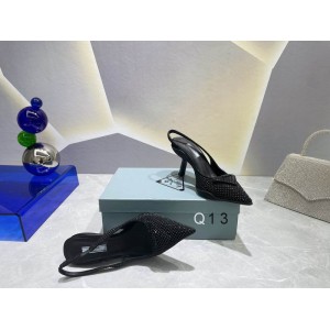 Prada satin slingback 7.5cm crystals 36-41 black Shoes