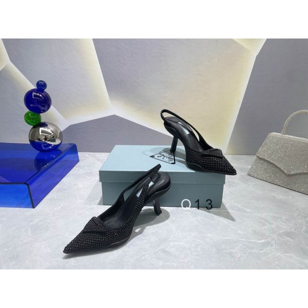 Prada satin slingback 7.5cm crystals 36-41 black Shoes