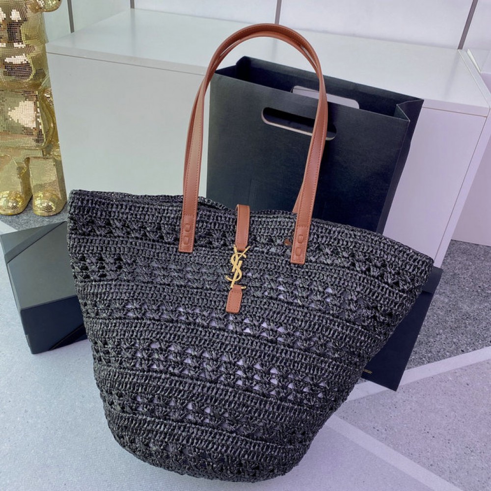 Ysl PANIER BAG IN CROCHET RAFFIA AND SMOOTH LEATHER Bags