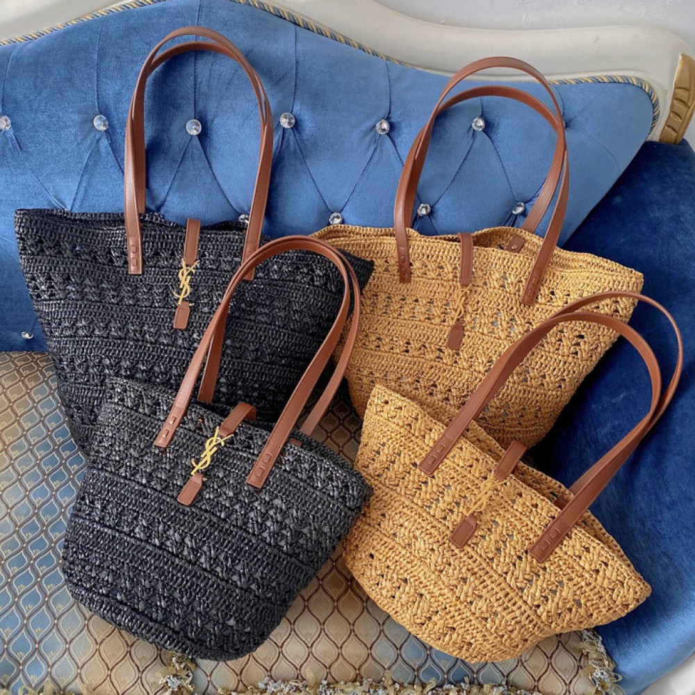 Ysl PANIER BAG IN CROCHET RAFFIA AND SMOOTH LEATHER Bags