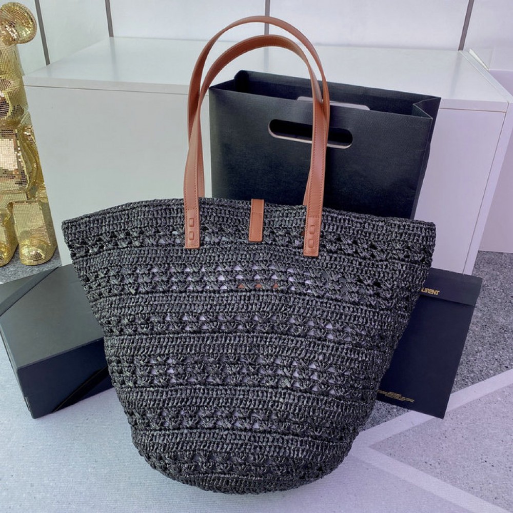 Ysl PANIER BAG IN CROCHET RAFFIA AND SMOOTH LEATHER Bags