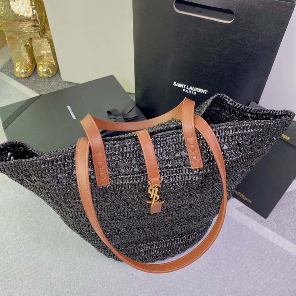 Ysl PANIER BAG IN CROCHET RAFFIA AND SMOOTH LEATHER Bags