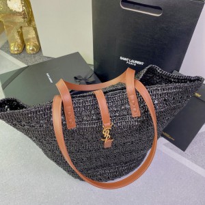 Ysl PANIER BAG IN CROCHET RAFFIA AND SMOOTH LEATHER Bags
