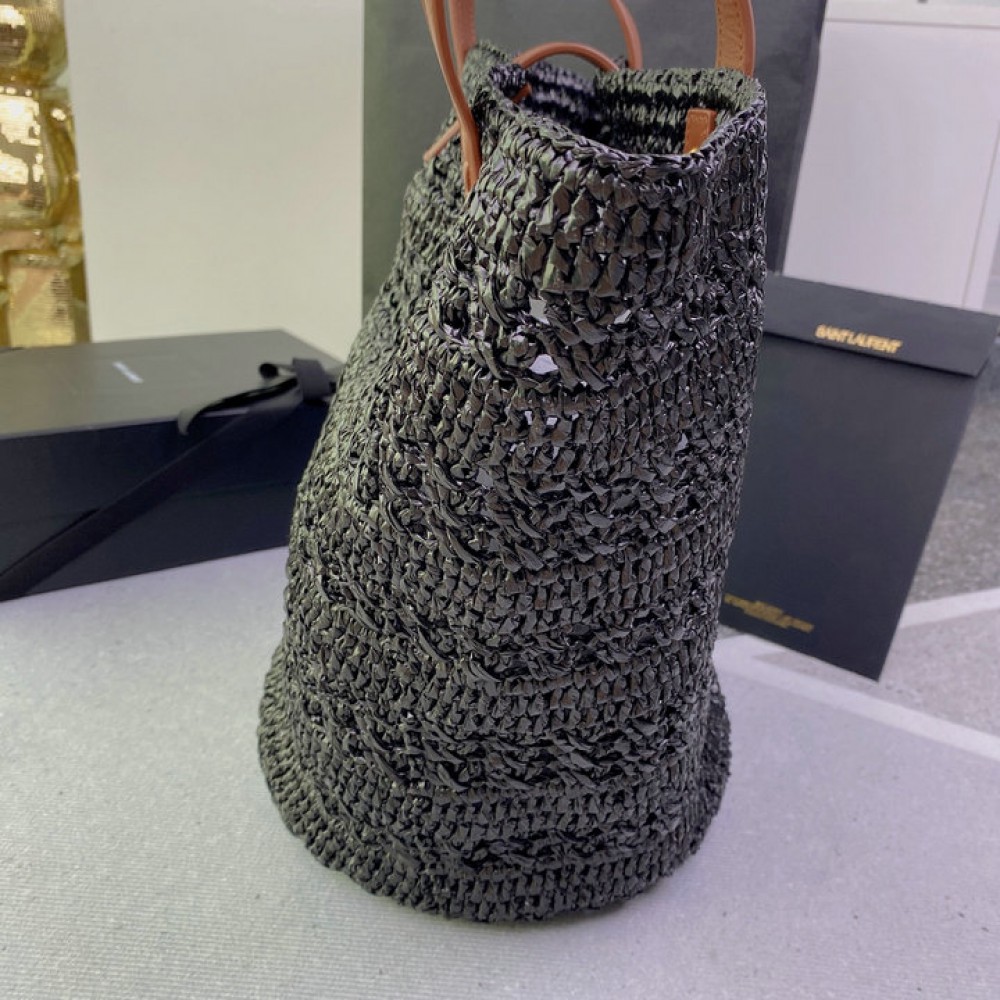 Ysl PANIER BAG IN CROCHET RAFFIA AND SMOOTH LEATHER Bags