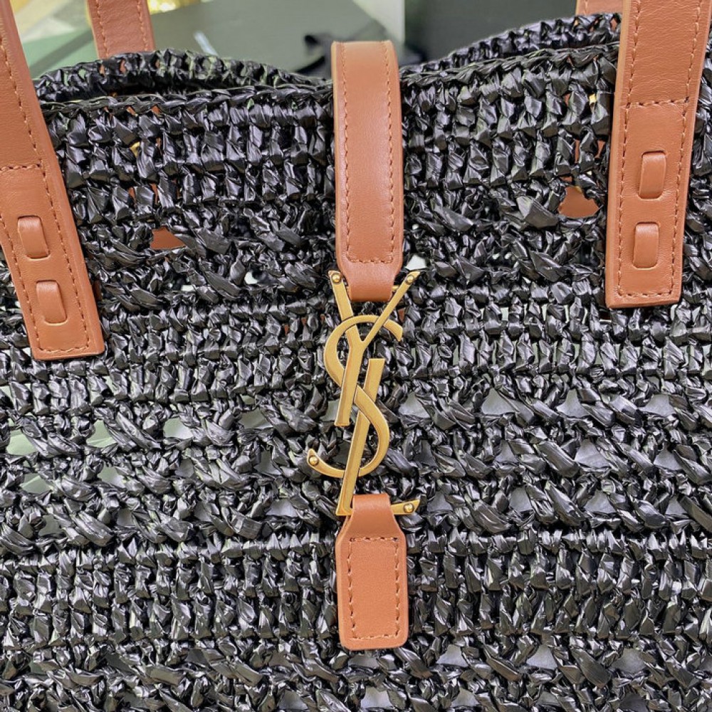 Ysl PANIER BAG IN CROCHET RAFFIA AND SMOOTH LEATHER Bags