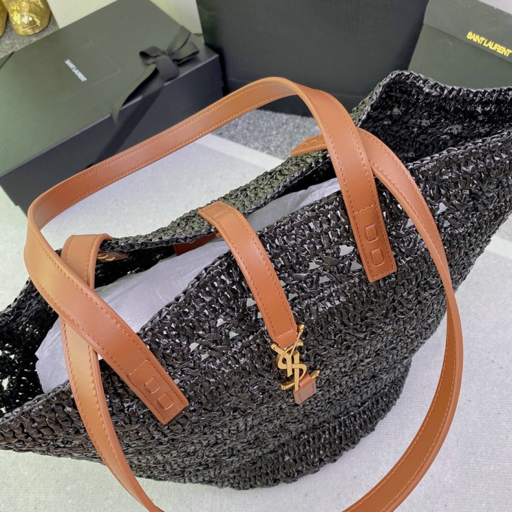 Ysl PANIER BAG IN CROCHET RAFFIA AND SMOOTH LEATHER Bags