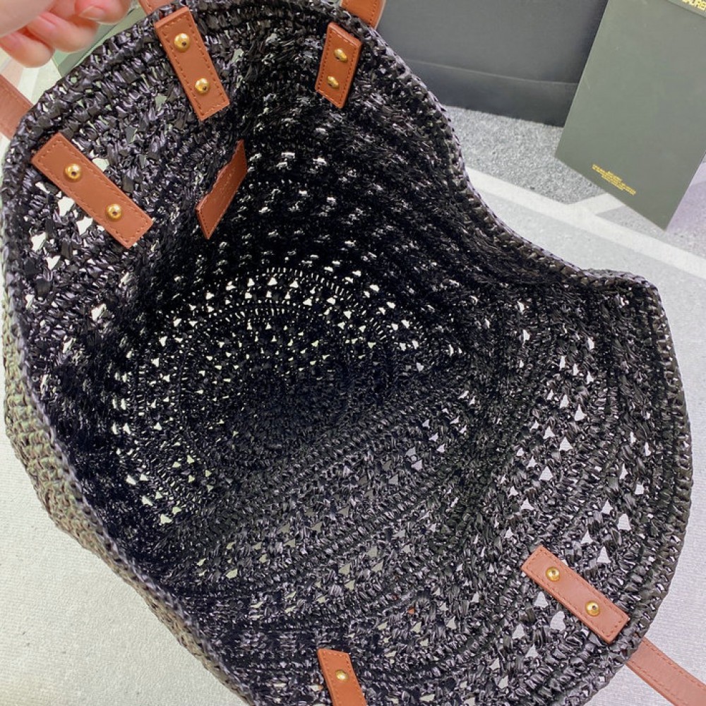 Ysl PANIER BAG IN CROCHET RAFFIA AND SMOOTH LEATHER Bags