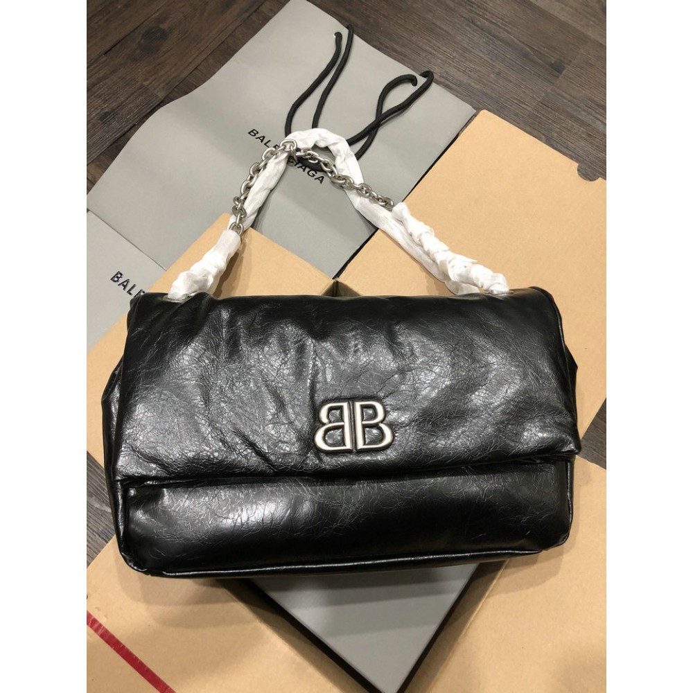 Balenciaga WOMEN'S MONACO MEDIUM CHAIN BAG IN BLACK silver Bags