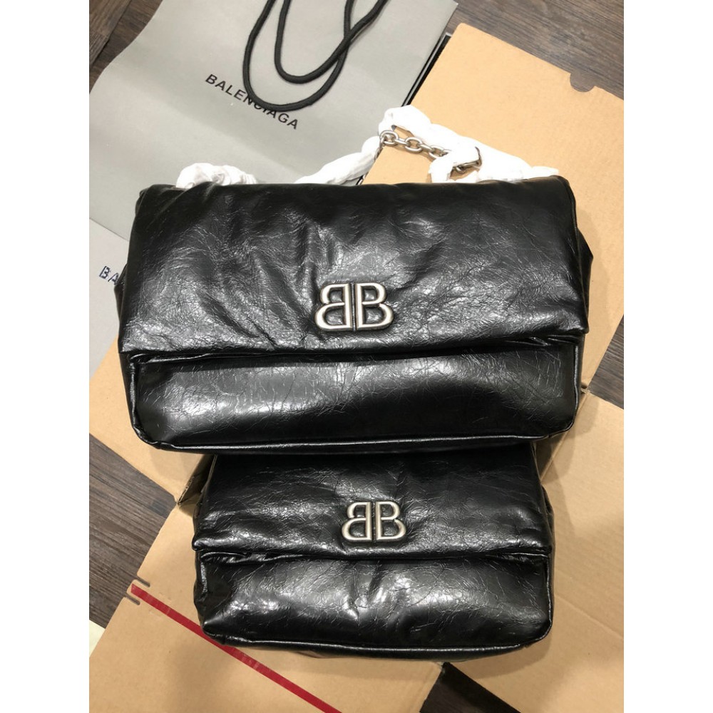 Balenciaga WOMEN'S MONACO MEDIUM CHAIN BAG IN BLACK silver Bags