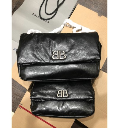 Balenciaga WOMEN'S MONACO MEDIUM CHAIN BAG IN BLACK silver