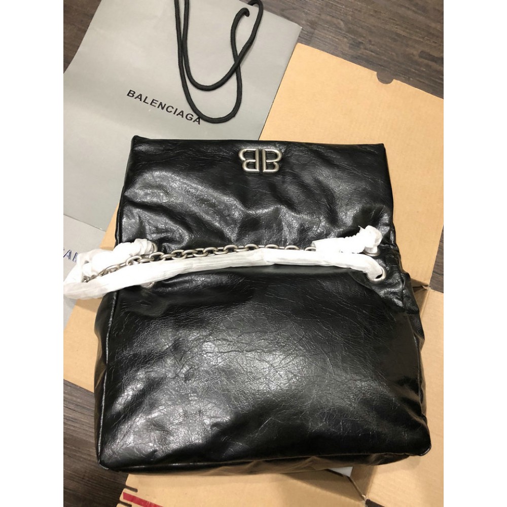 Balenciaga WOMEN'S MONACO MEDIUM CHAIN BAG IN BLACK silver Bags
