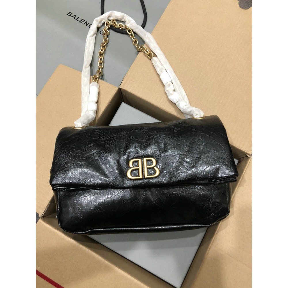 Balenciaga WOMEN'S MONACO MEDIUM CHAIN BAG IN BLACK gold Bags