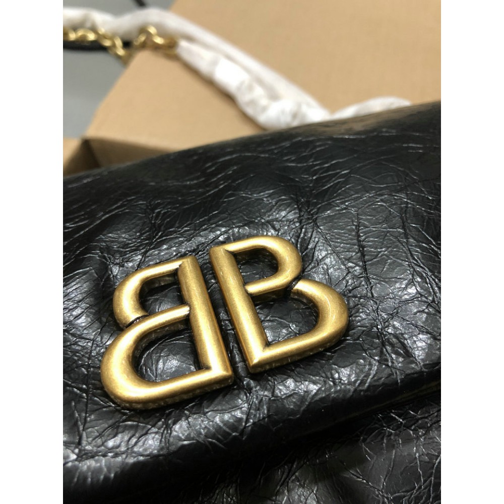 Balenciaga WOMEN'S MONACO MEDIUM CHAIN BAG IN BLACK gold Bags