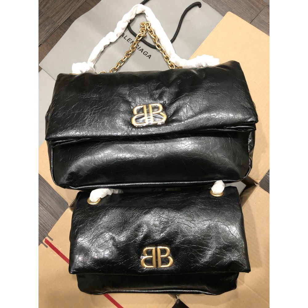 Balenciaga WOMEN'S MONACO MEDIUM CHAIN BAG IN BLACK gold Bags