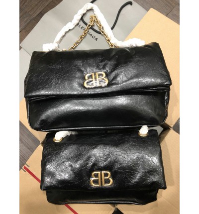 Balenciaga WOMEN'S MONACO MEDIUM CHAIN BAG IN BLACK gold
