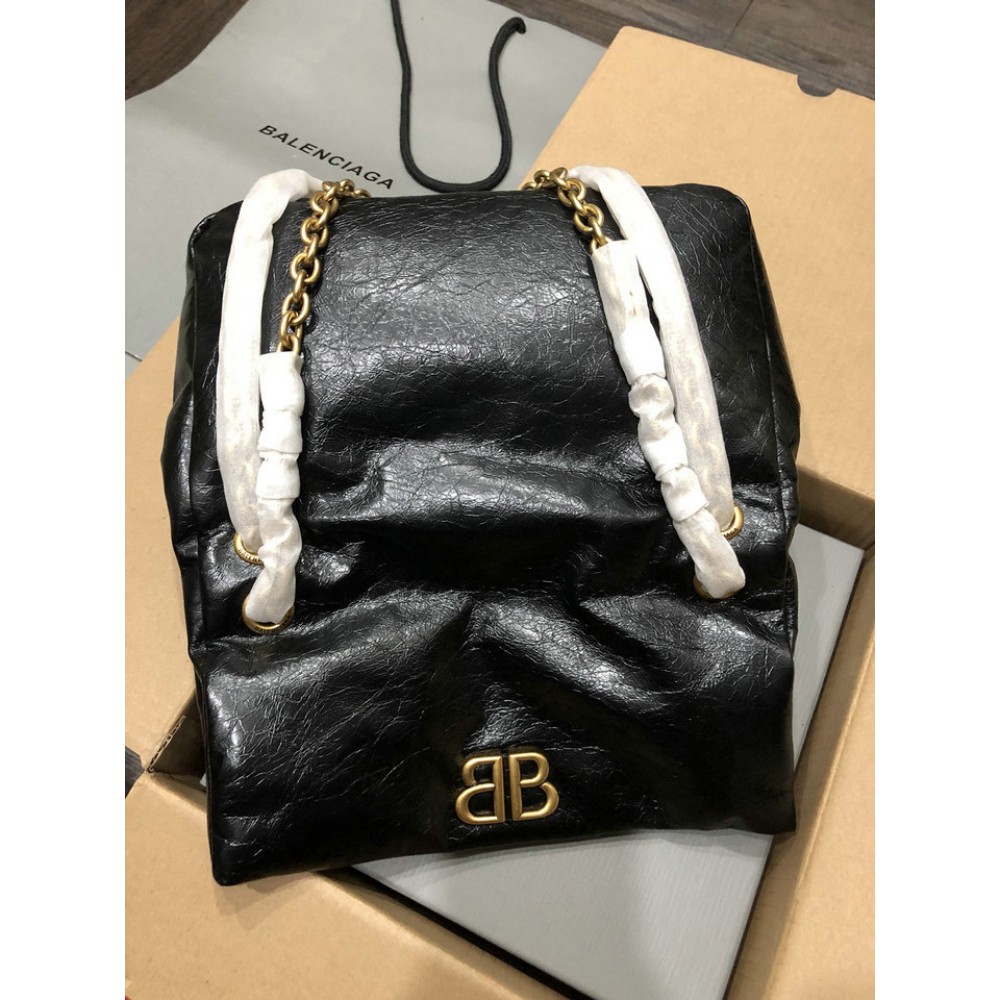 Balenciaga WOMEN'S MONACO MEDIUM CHAIN BAG IN BLACK gold Bags