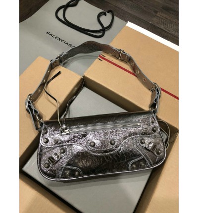 Balenciaga LE CAGOLE SMALL SLING BAG IN METALLIZED IN SILVER 30x 14 x 4.5cm